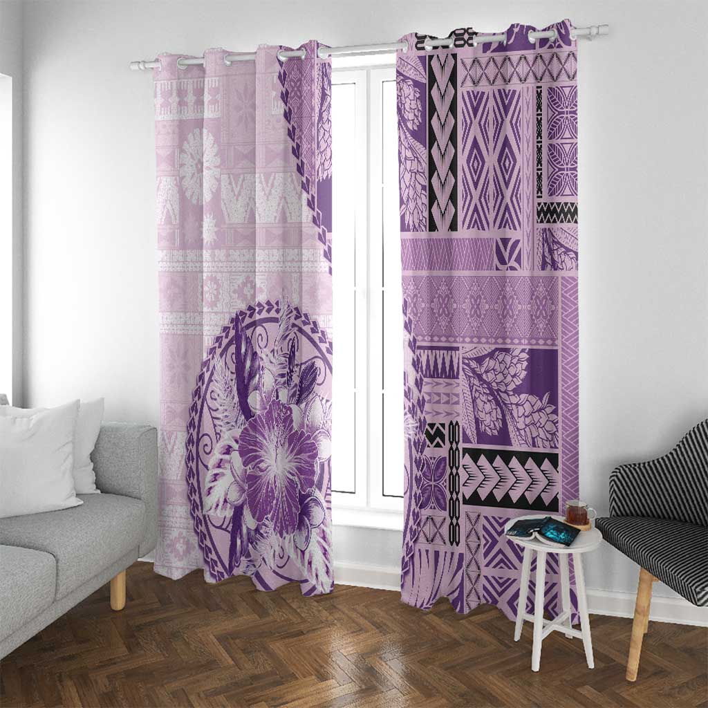 Samoa Siapo Elegant Window Curtain Hibiscus Violet Motifs - Polynesian Pride
