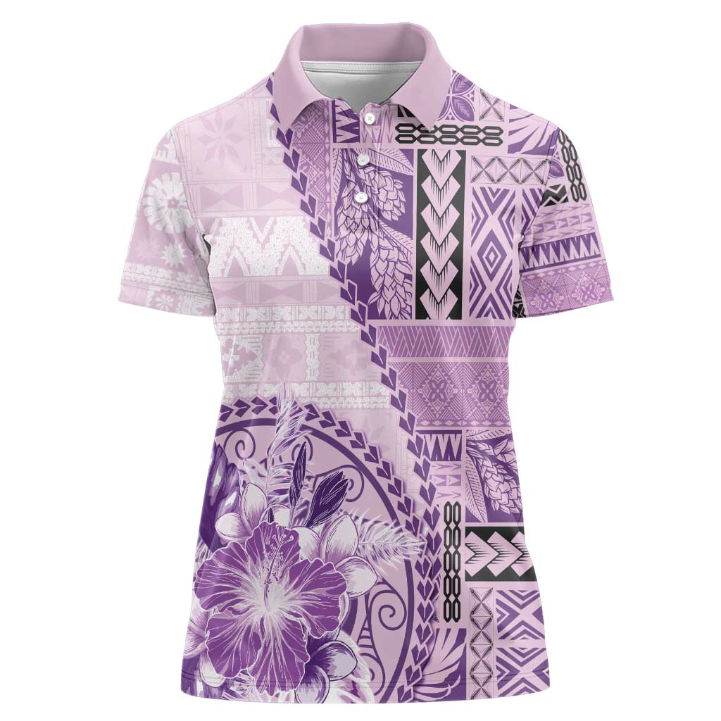 Samoa Siapo Elegant Women Polo Shirt Hibiscus Violet Motifs - Polynesian Pride