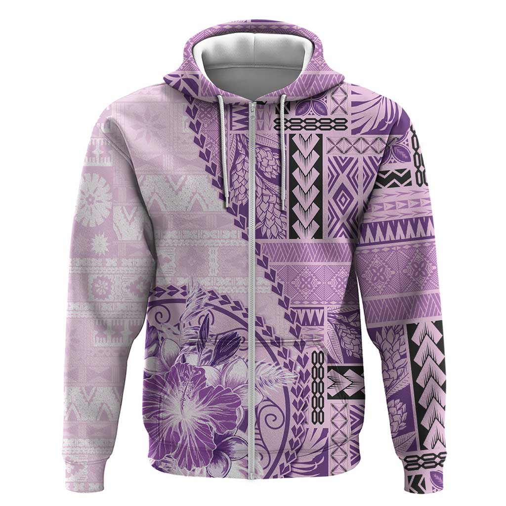Samoa Siapo Elegant Zip Hoodie Hibiscus Violet Motifs - Polynesian Pride
