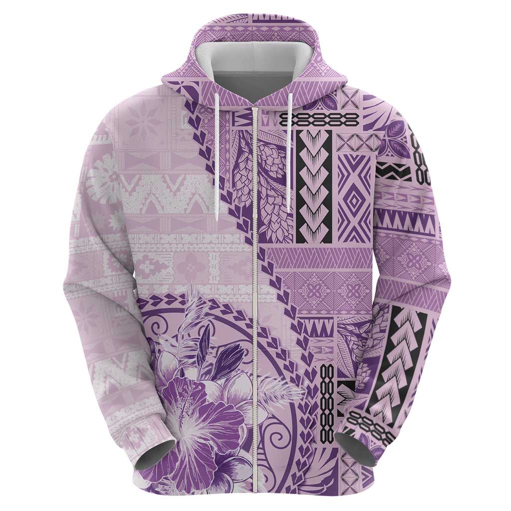 Samoa Siapo Elegant Zip Hoodie Hibiscus Violet Motifs - Polynesian Pride