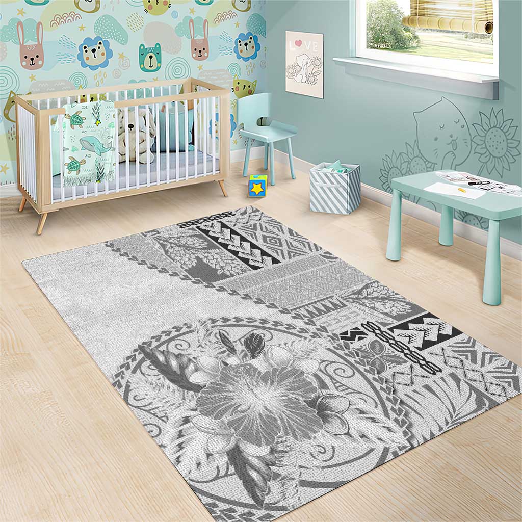 Samoa Siapo Elegant Area Rug Hibiscus White Motifs - Polynesian Pride