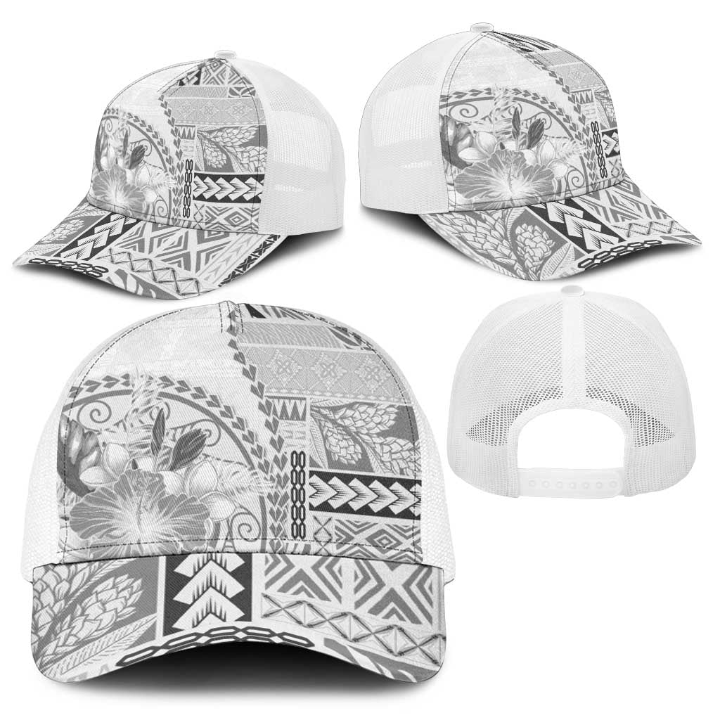 Samoa Siapo Elegant Baseball Net Cap Hibiscus White Motifs - Polynesian Pride