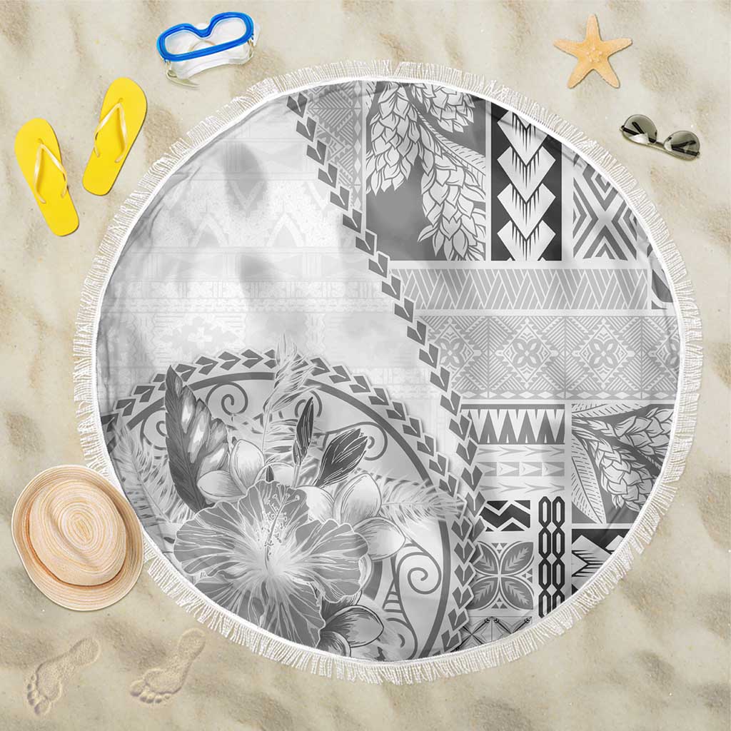 Samoa Siapo Elegant Beach Blanket Hibiscus White Motifs - Polynesian Pride