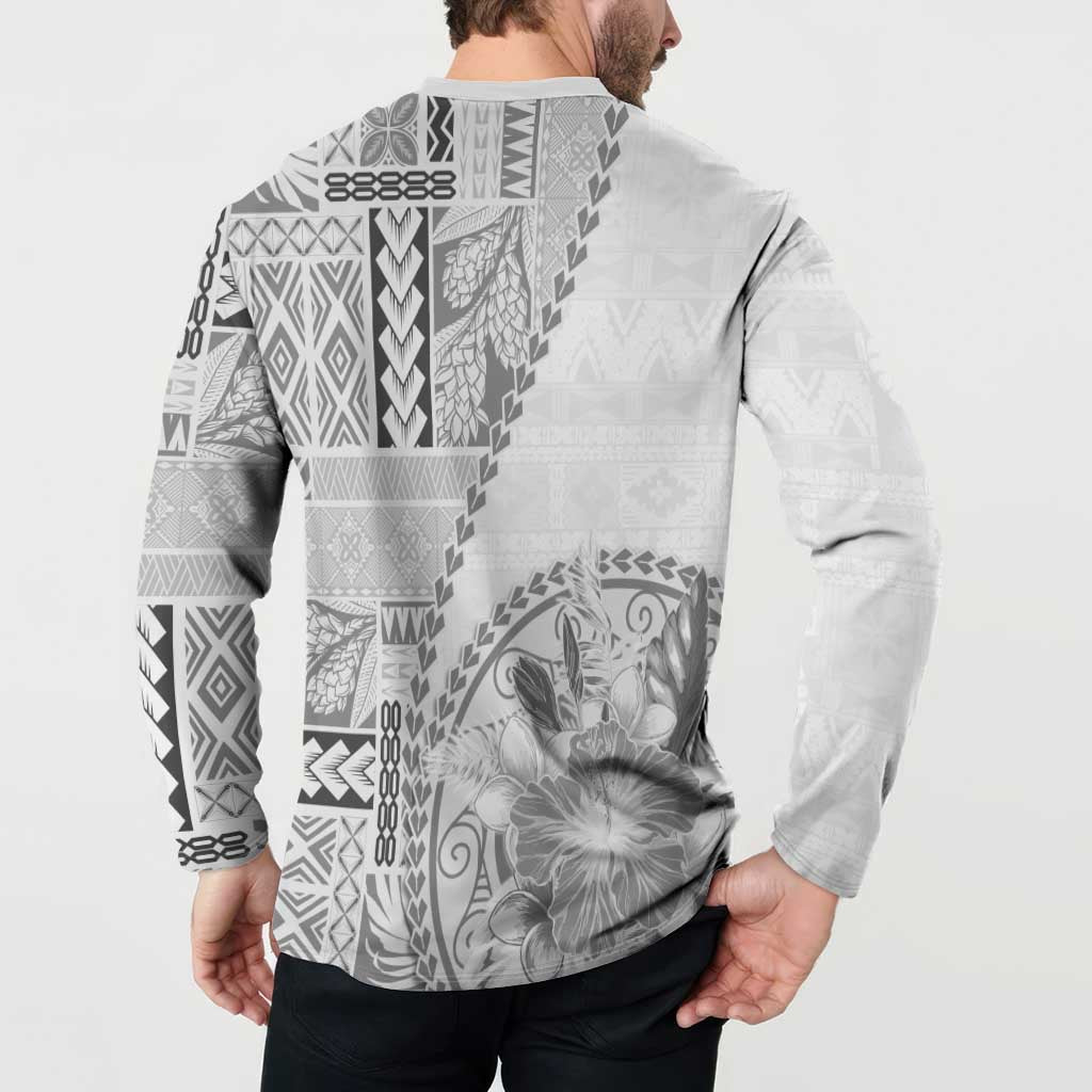 Samoa Siapo Elegant Button Sweatshirt Hibiscus White Motifs - Polynesian Pride