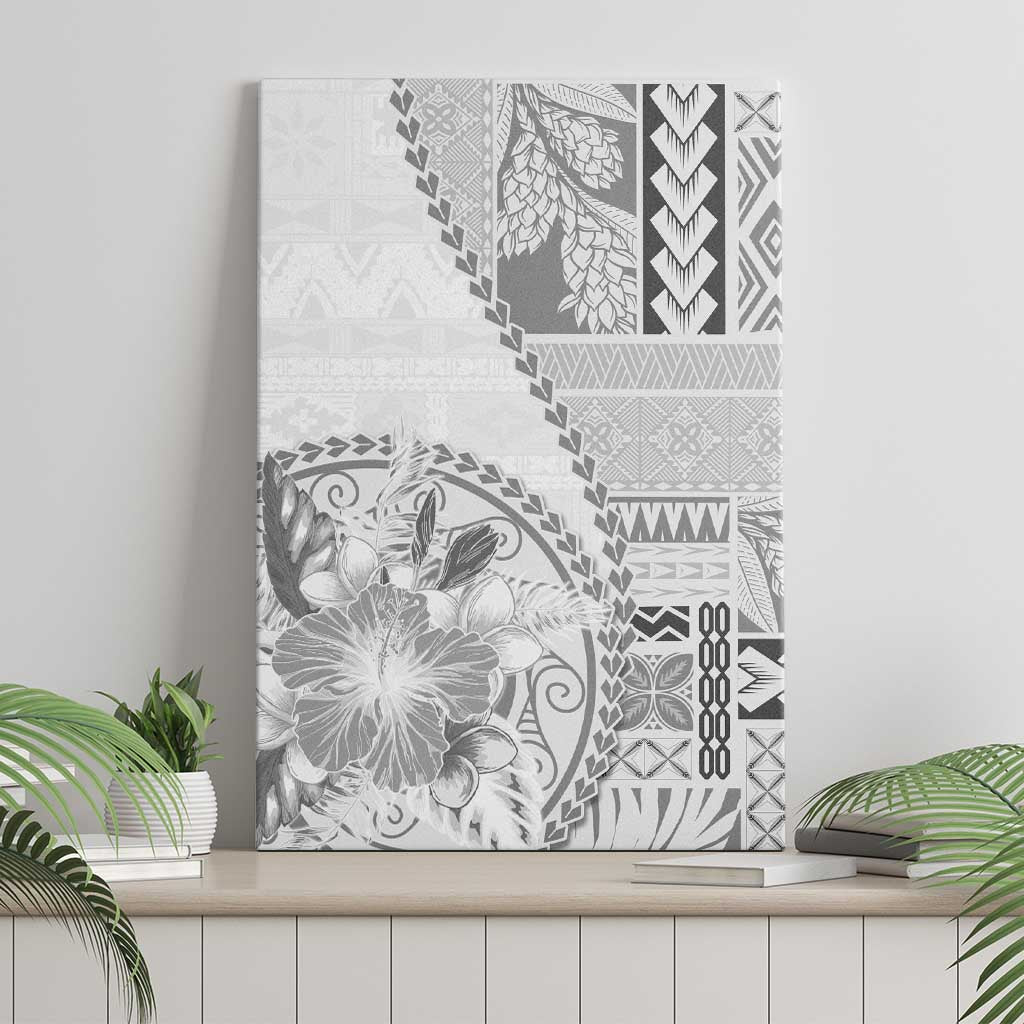 Samoa Siapo Elegant Canvas Wall Art Hibiscus White Motifs - Polynesian Pride