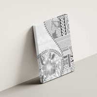 Samoa Siapo Elegant Canvas Wall Art Hibiscus White Motifs - Polynesian Pride