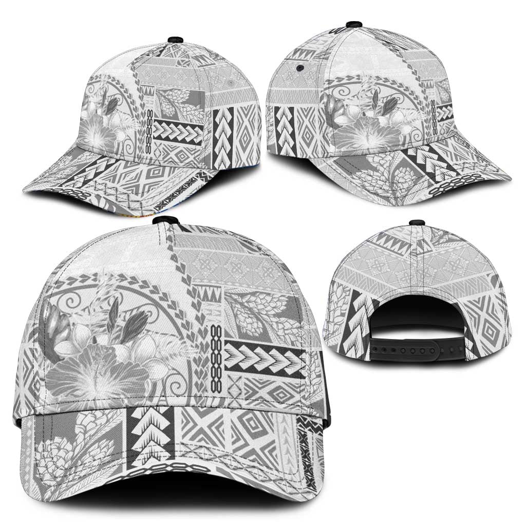 Samoa Siapo Elegant Classic Cap Hibiscus White Motifs - Polynesian Pride