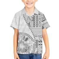 Samoa Siapo Elegant Family Matching Long Sleeve Bodycon Dress and Hawaiian Shirt Hibiscus White Motifs - Polynesian Pride
