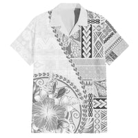Samoa Siapo Elegant Family Matching Off The Shoulder Long Sleeve Dress and Hawaiian Shirt Hibiscus White Motifs - Polynesian Pride