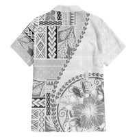 Samoa Siapo Elegant Family Matching Off The Shoulder Long Sleeve Dress and Hawaiian Shirt Hibiscus White Motifs - Polynesian Pride