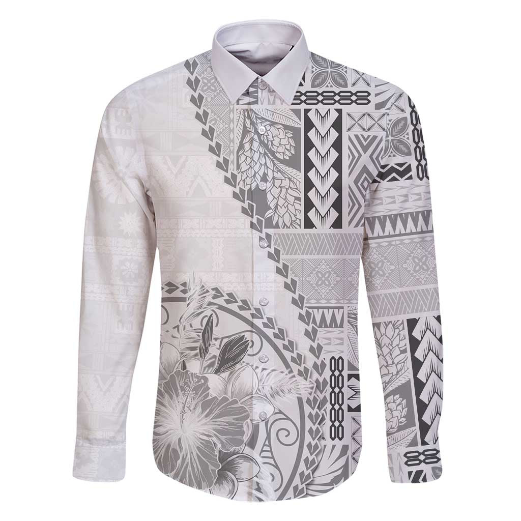 Samoa Siapo Elegant Family Matching Off Shoulder Maxi Dress and Hawaiian Shirt Hibiscus White Motifs - Polynesian Pride