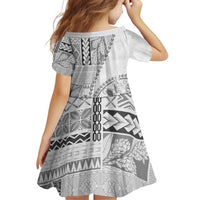 Samoa Siapo Elegant Family Matching Off Shoulder Short Dress and Hawaiian Shirt Hibiscus White Motifs - Polynesian Pride