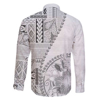 Samoa Siapo Elegant Family Matching Off Shoulder Short Dress and Hawaiian Shirt Hibiscus White Motifs - Polynesian Pride