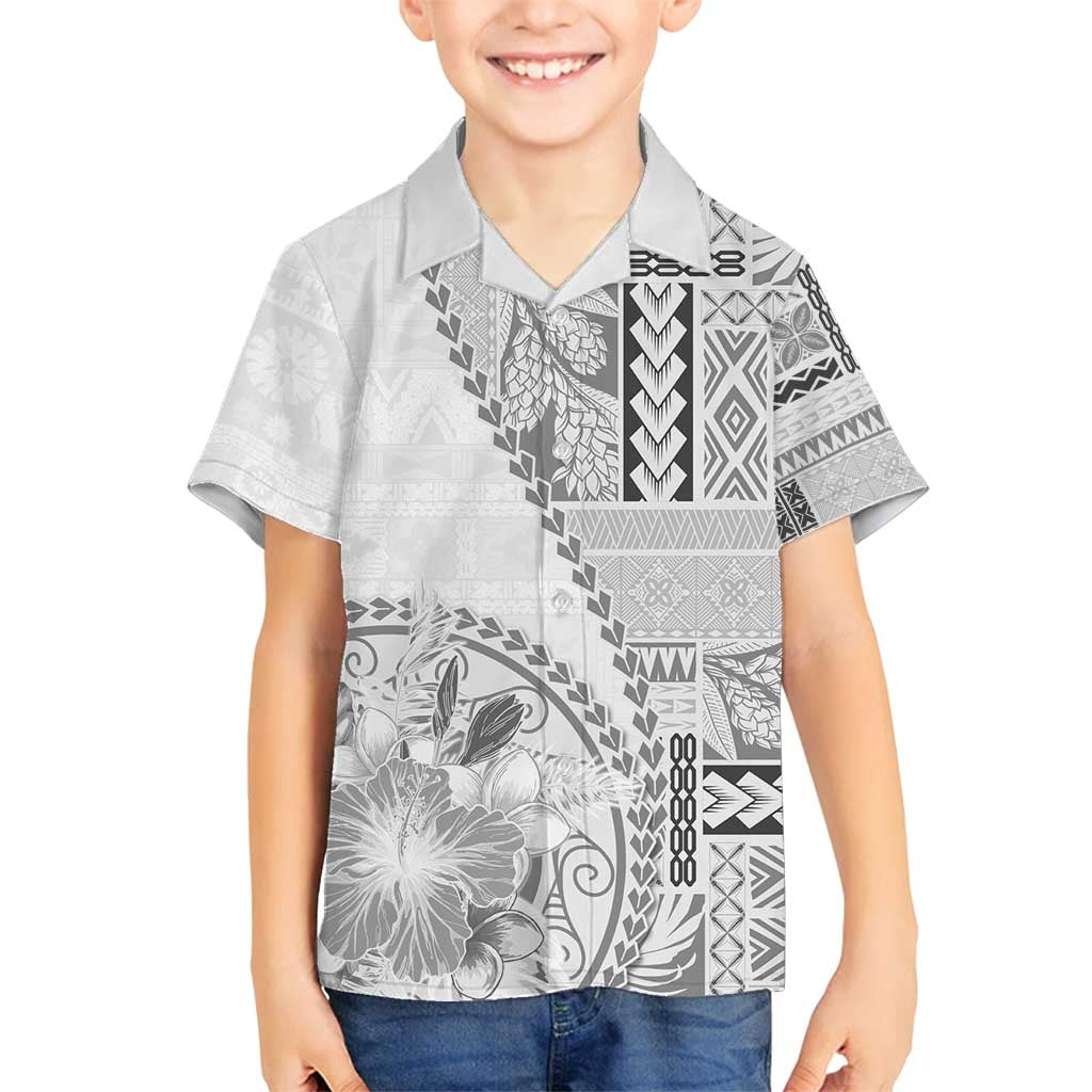 Samoa Siapo Elegant Family Matching Summer Maxi Dress and Hawaiian Shirt Hibiscus White Motifs - Polynesian Pride