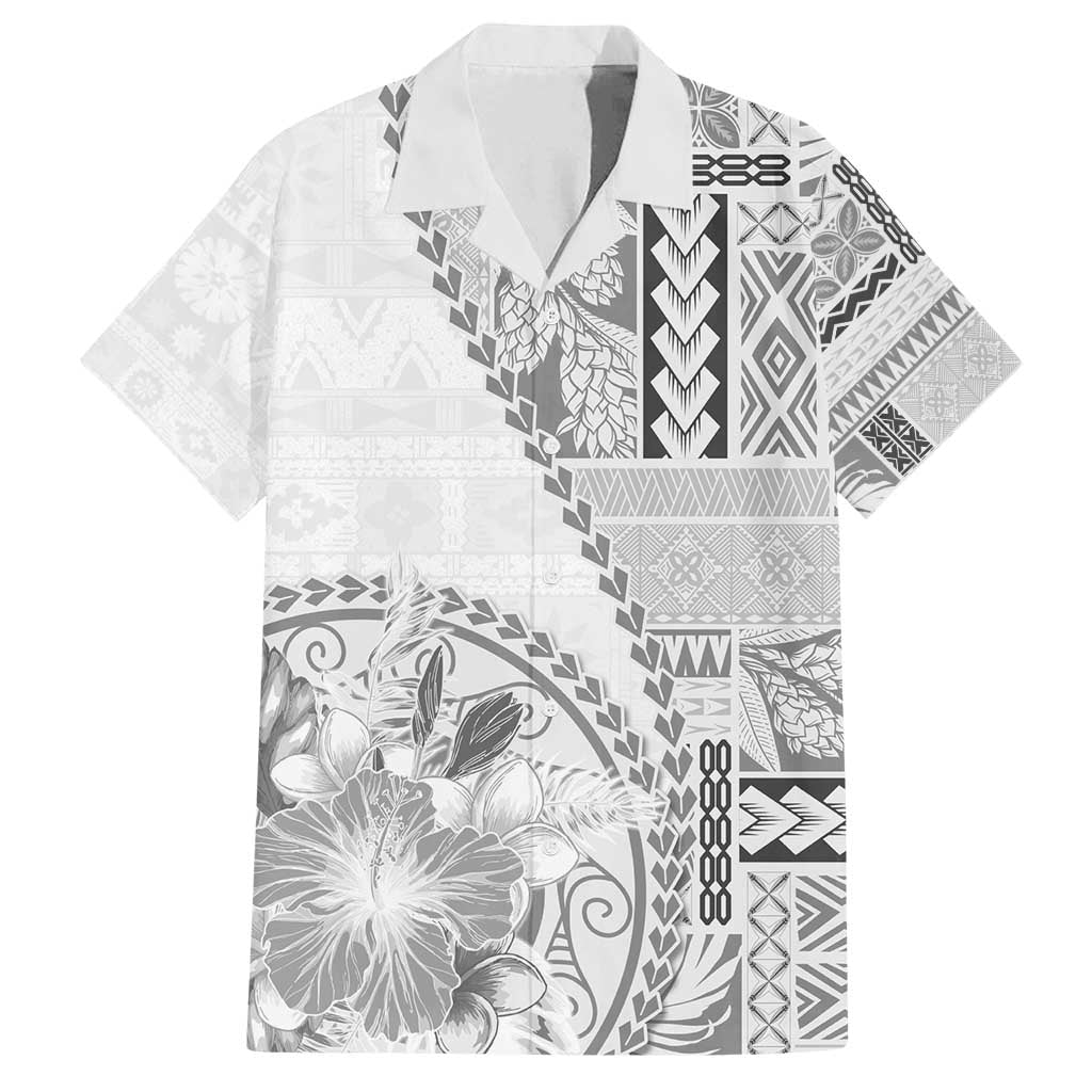 Samoa Siapo Elegant Family Matching Tank Maxi Dress and Hawaiian Shirt Hibiscus White Motifs - Polynesian Pride