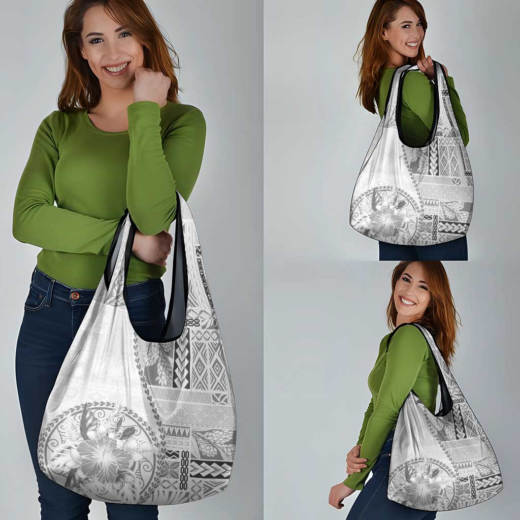 Samoa Siapo Elegant Grocery Bag Hibiscus White Motifs - Polynesian Pride