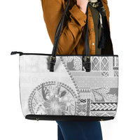 Samoa Siapo Elegant Leather Tote Bag Hibiscus White Motifs - Polynesian Pride