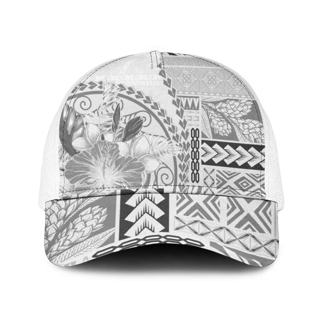 Samoa Siapo Elegant Mesh Trucker Cap Hibiscus White Motifs - Polynesian Pride