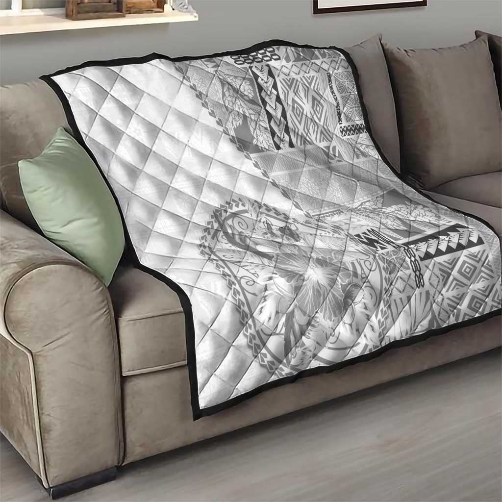 Samoa Siapo Elegant Quilt Hibiscus White Motifs - Polynesian Pride