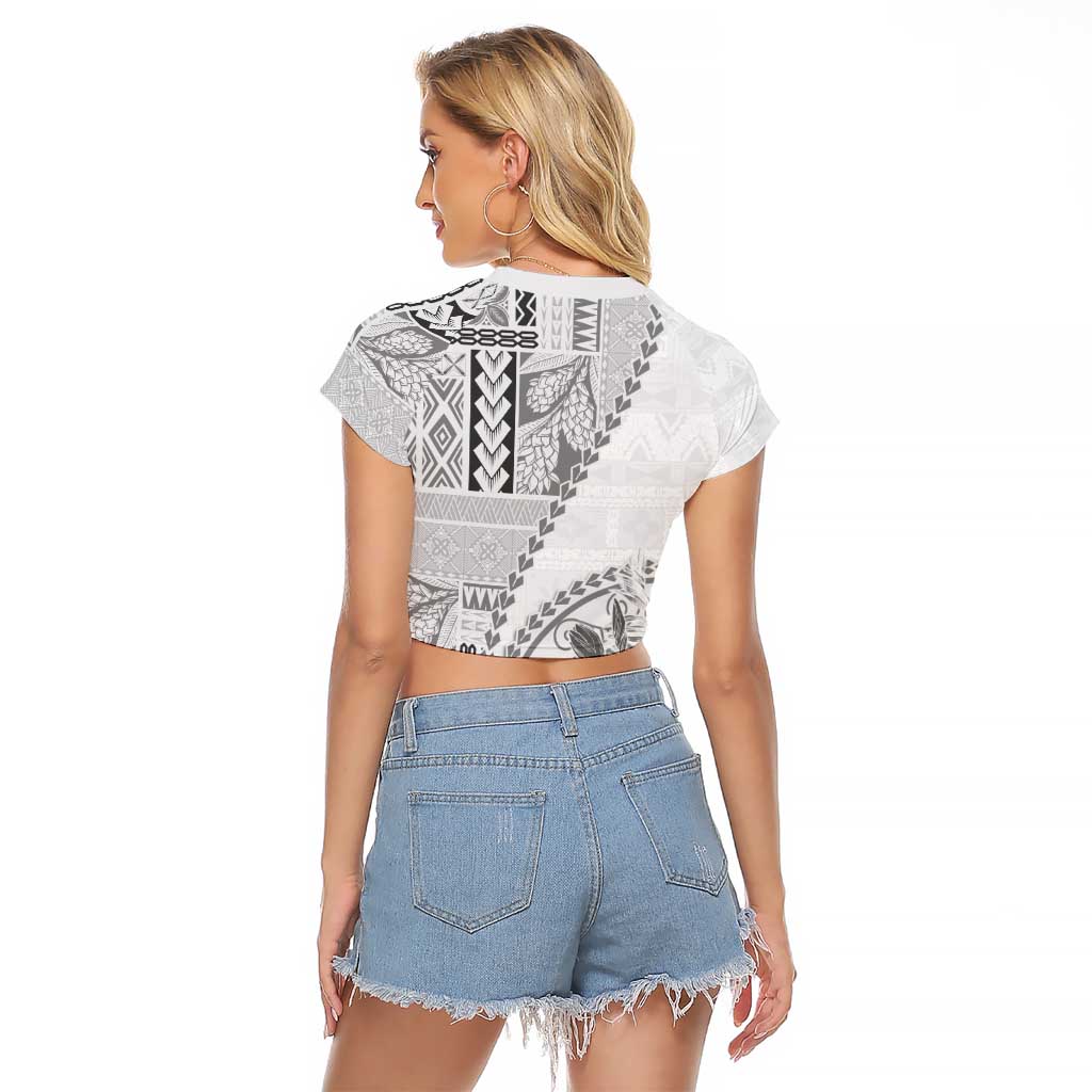 Samoa Siapo Elegant Raglan Cropped T Shirt Hibiscus White Motifs - Polynesian Pride