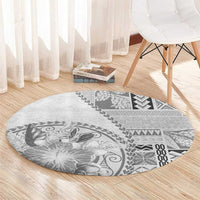 Samoa Siapo Elegant Round Carpet Hibiscus White Motifs - Polynesian Pride