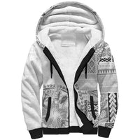 Samoa Siapo Elegant Sherpa Hoodie Hibiscus White Motifs - Polynesian Pride