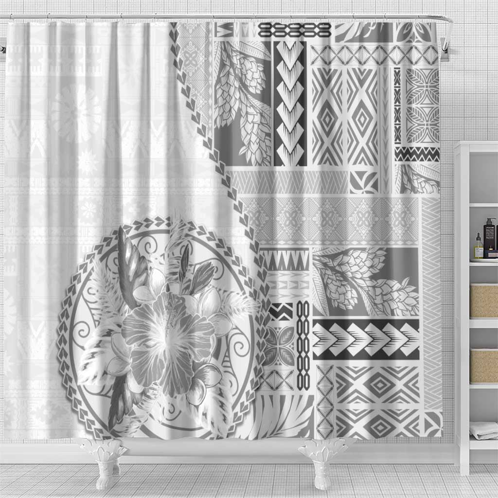 Samoa Siapo Elegant Shower Curtain Hibiscus White Motifs - Polynesian Pride