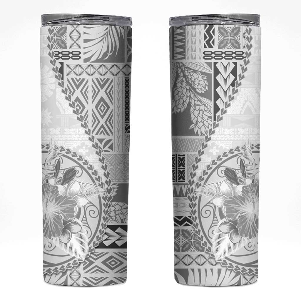 Samoa Siapo Elegant Skinny Tumbler Hibiscus White Motifs - Polynesian Pride