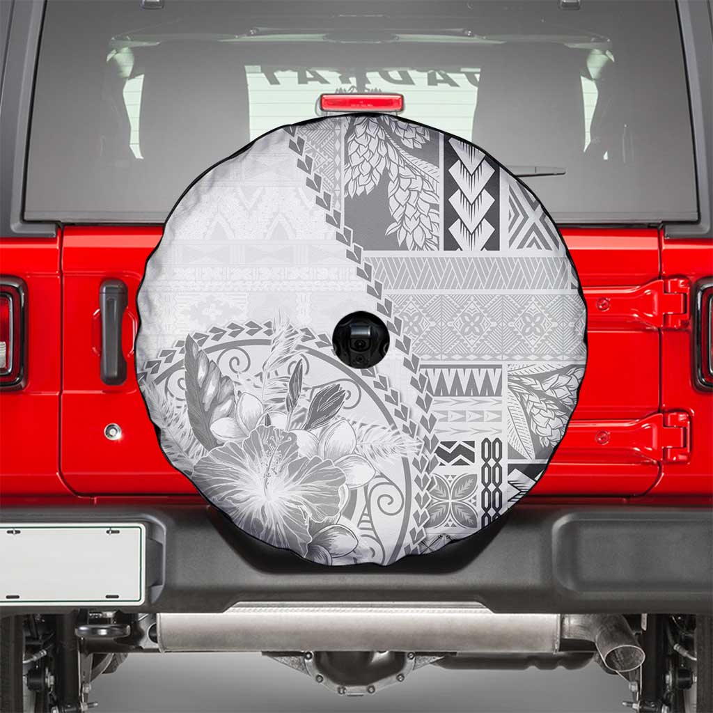 Samoa Siapo Elegant Spare Tire Cover Hibiscus White Motifs - Polynesian Pride