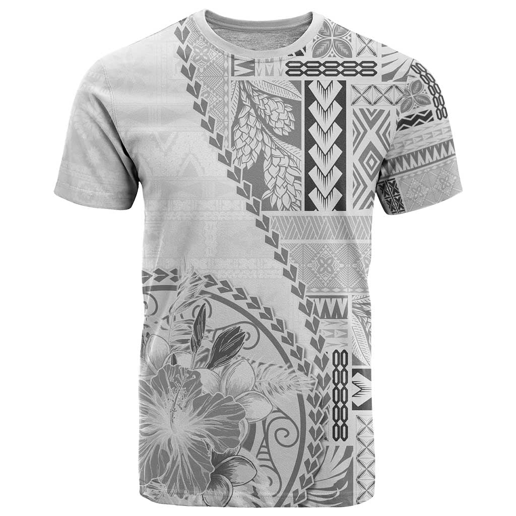 Samoa Siapo Elegant T Shirt Hibiscus White Motifs - Polynesian Pride