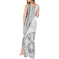 Samoa Siapo Elegant Tank Maxi Dress Hibiscus White Motifs - Polynesian Pride