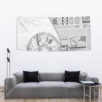 Samoa Siapo Elegant Tapestry Hibiscus White Motifs - Polynesian Pride