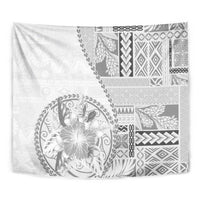 Samoa Siapo Elegant Tapestry Hibiscus White Motifs - Polynesian Pride