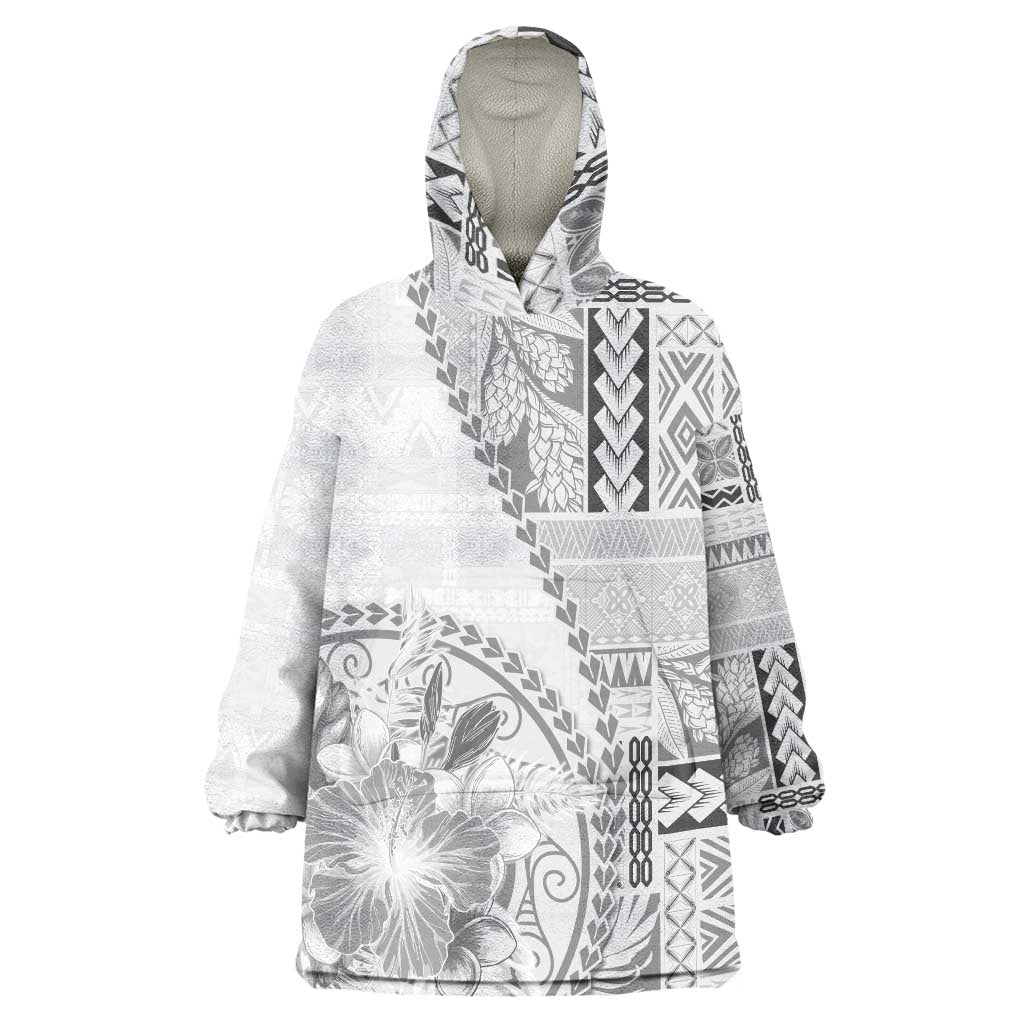 Samoa Siapo Elegant Wearable Blanket Hoodie Hibiscus White Motifs - Polynesian Pride