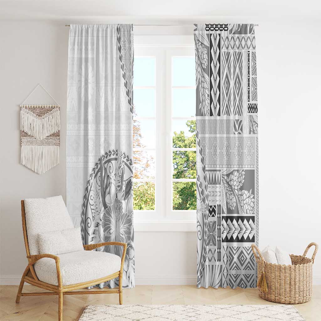 Samoa Siapo Elegant Window Curtain Hibiscus White Motifs - Polynesian Pride
