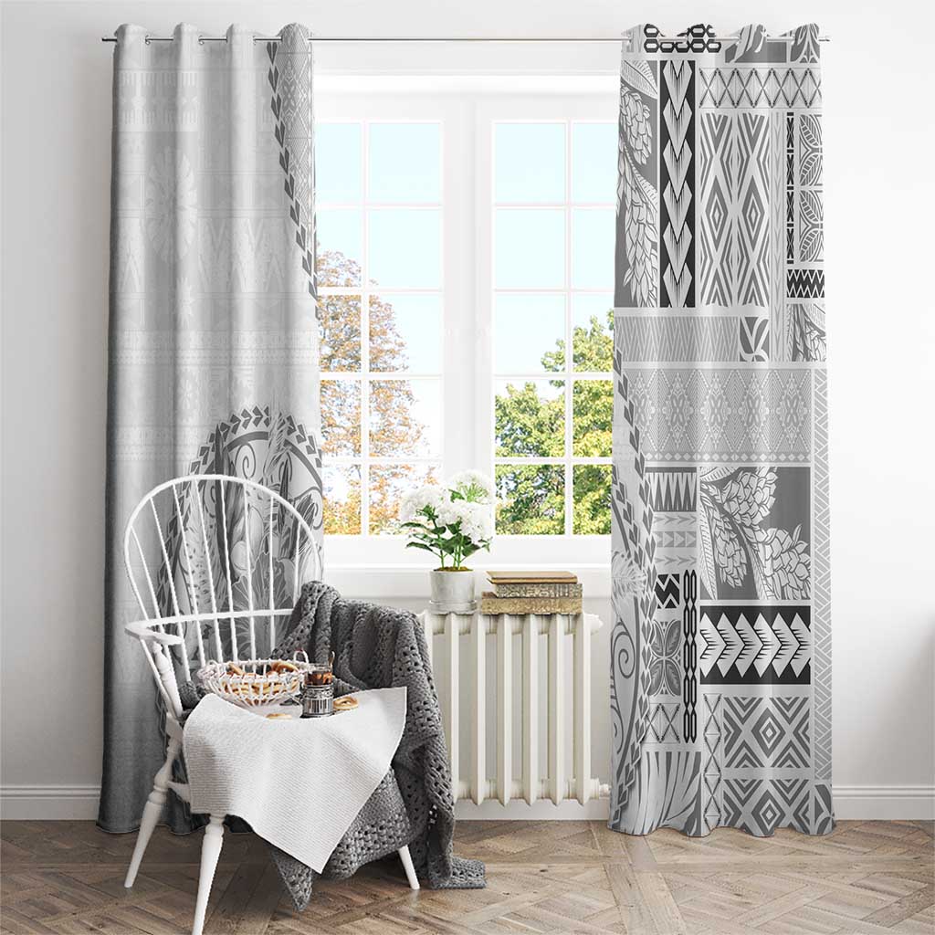 Samoa Siapo Elegant Window Curtain Hibiscus White Motifs - Polynesian Pride