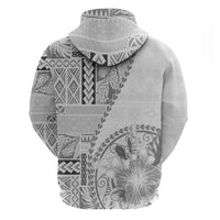 Samoa Siapo Elegant Zip Hoodie Hibiscus White Motifs - Polynesian Pride