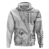 Samoa Siapo Elegant Zip Hoodie Hibiscus White Motifs - Polynesian Pride