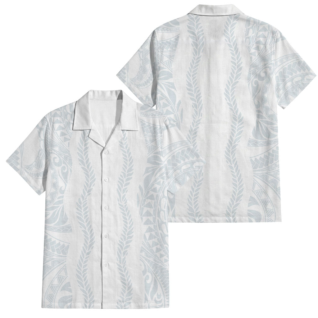 Samoa Lotu Tamaiti Family Matching Mermaid Dress and Hawaiian Shirt Teuila With Tribal Motifs LT05 Dad's Shirt - Short Sleeve White - Polynesian Pride