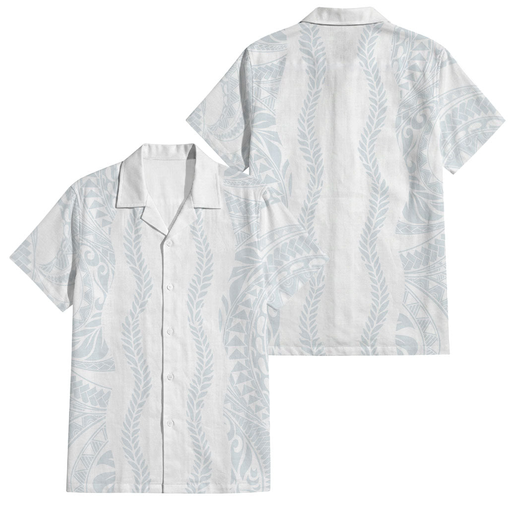 Samoa Lotu Tamaiti Family Matching Off Shoulder Maxi Dress and Hawaiian Shirt Teuila With Tribal Motifs LT05 Dad's Shirt - Short Sleeve White - Polynesian Pride
