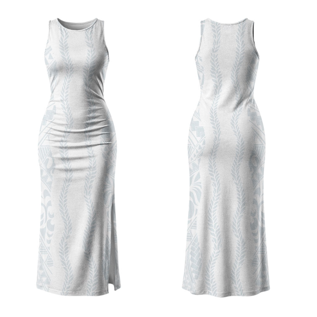 Samoa Lotu Tamaiti Family Matching Tank Maxi Dress and Hawaiian Shirt Teuila With Tribal Motifs LT05 Mom's Dress White - Polynesian Pride
