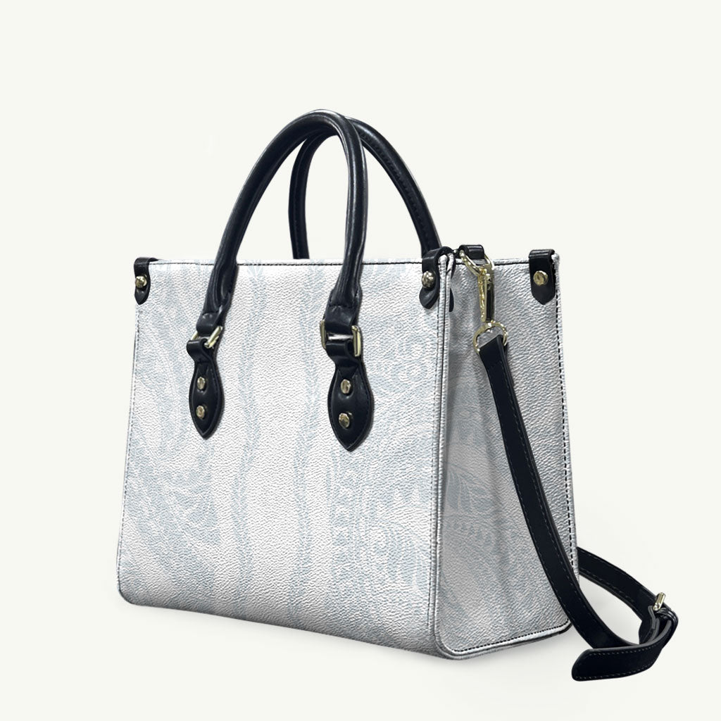 Samoa Lotu Tamaiti Leather Bag Teuila With Tribal Motifs LT05 White - Polynesian Pride