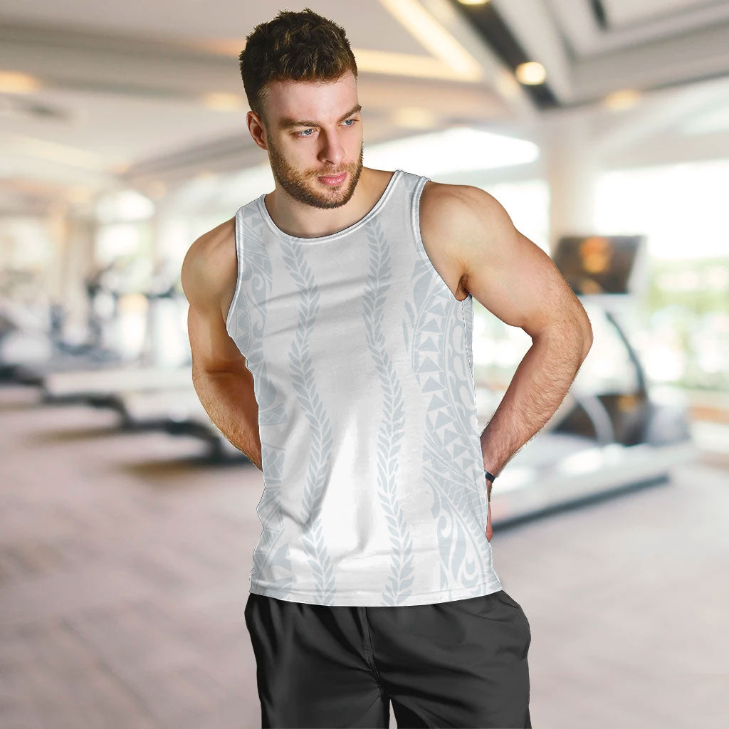 Samoa Lotu Tamaiti Men Tank Top Teuila With Tribal Motifs LT05 White - Polynesian Pride