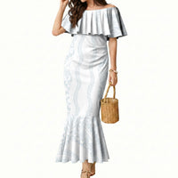 Samoa Lotu Tamaiti Mermaid Dress Teuila With Tribal Motifs LT05 Women White - Polynesian Pride