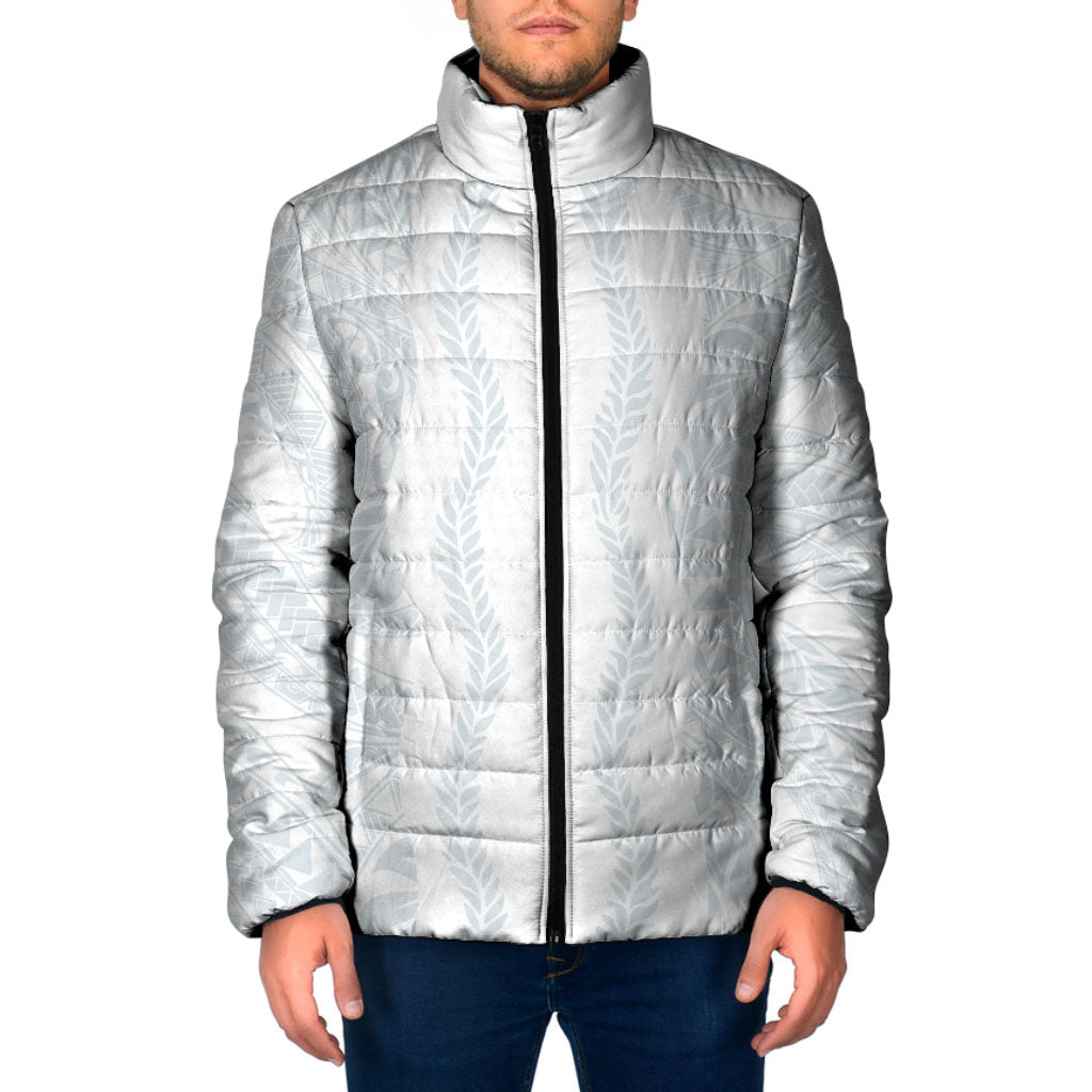 Samoa Lotu Tamaiti Padded Jacket Teuila With Tribal Motifs LT05 Men White - Polynesian Pride