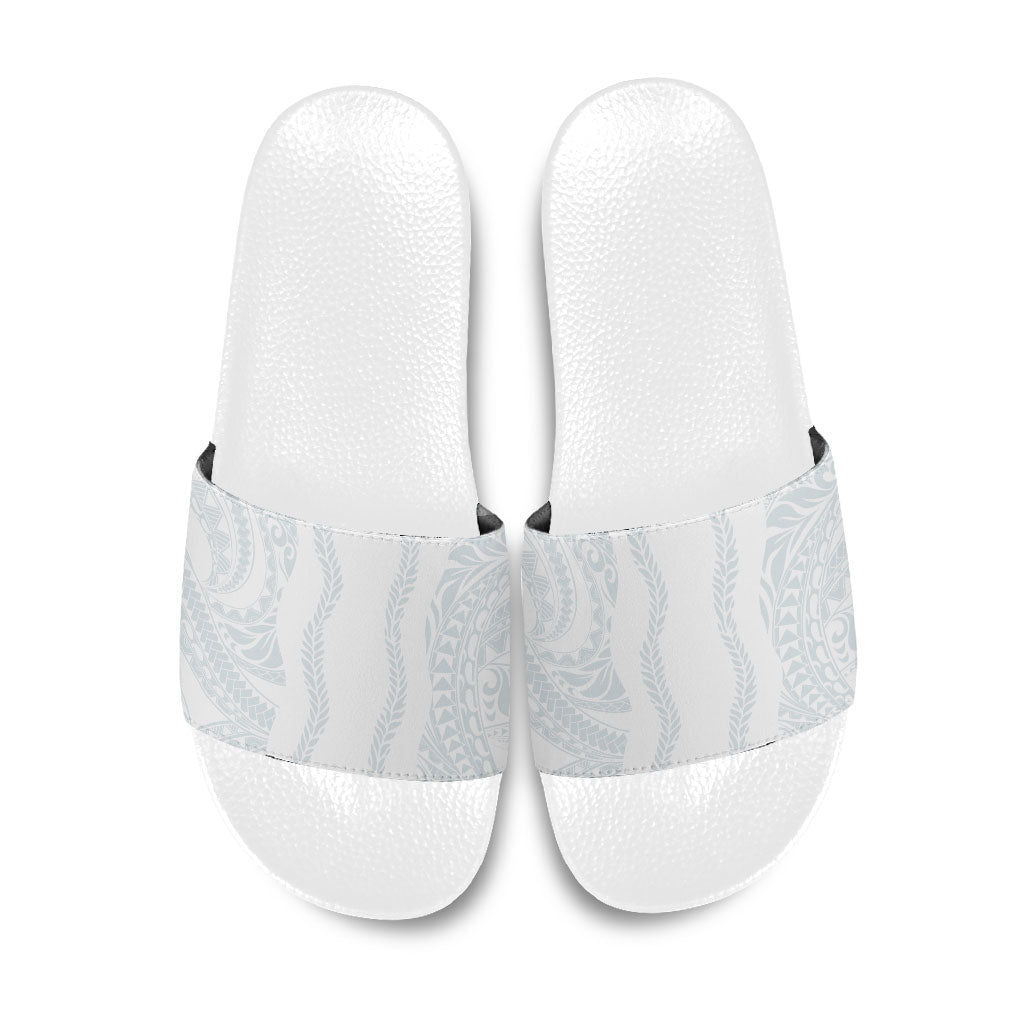 Samoa Lotu Tamaiti Slide Sandals Teuila With Tribal Motifs LT05 White - Polynesian Pride
