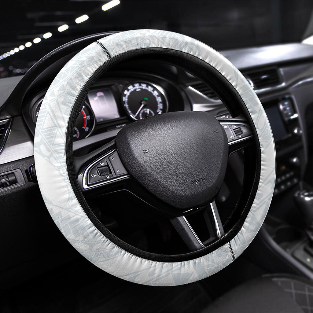 Samoa Lotu Tamaiti Steering Wheel Cover Teuila With Tribal Motifs LT05 Universal Fit White - Polynesian Pride