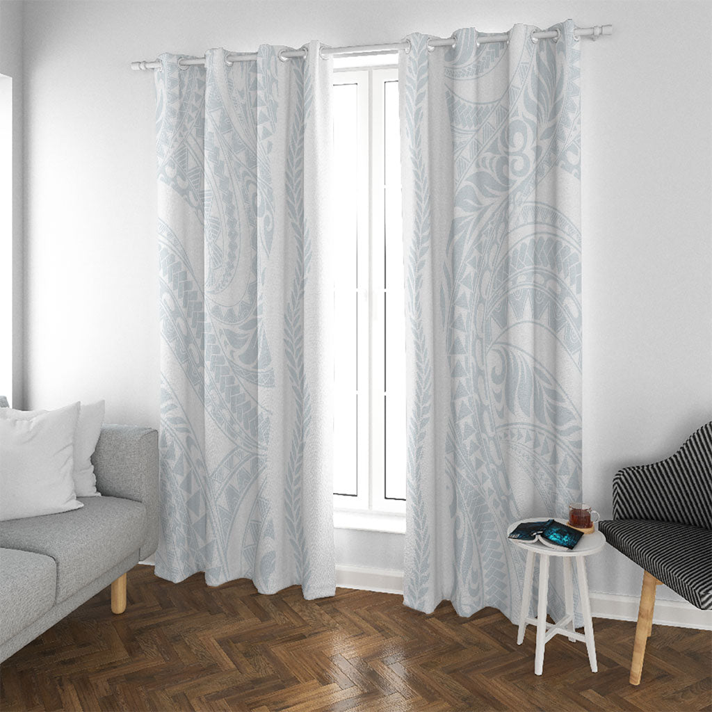 Samoa Lotu Tamaiti Window Curtain Teuila With Tribal Motifs LT05 With Grommets White - Polynesian Pride