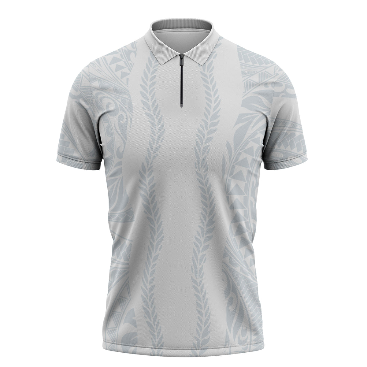 Samoa Lotu Tamaiti Zipper Polo Shirt Teuila With Tribal Motifs LT05 White - Polynesian Pride