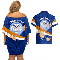 Personalized Marshall Islands Couples Matching Off Shoulder Short Dress and Hawaiian Shirt Manit Day Coat Of Arms With Polynesian Turtle LT05 - Polynesian Pride